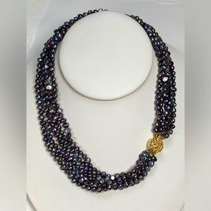 Vintage Multi Strand Peacock Pearl Necklace Box Clasp Genuine Pearls Stunning!